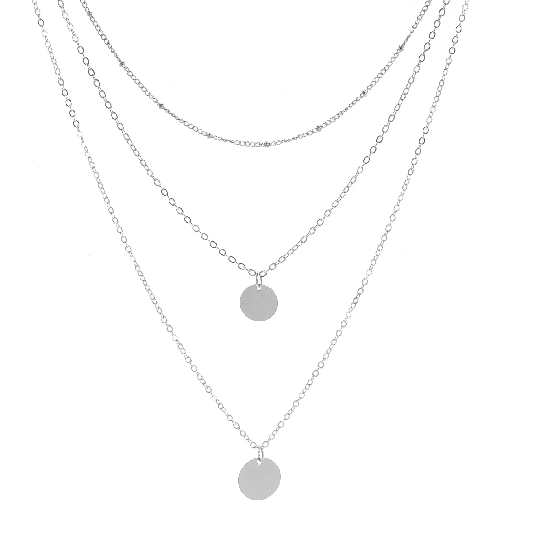 

2021 Hot Bohemia Stainless Steel Round Copper Double Chain Necklace For Attractive Women Pearl Crystal Choker Charm Jewelry