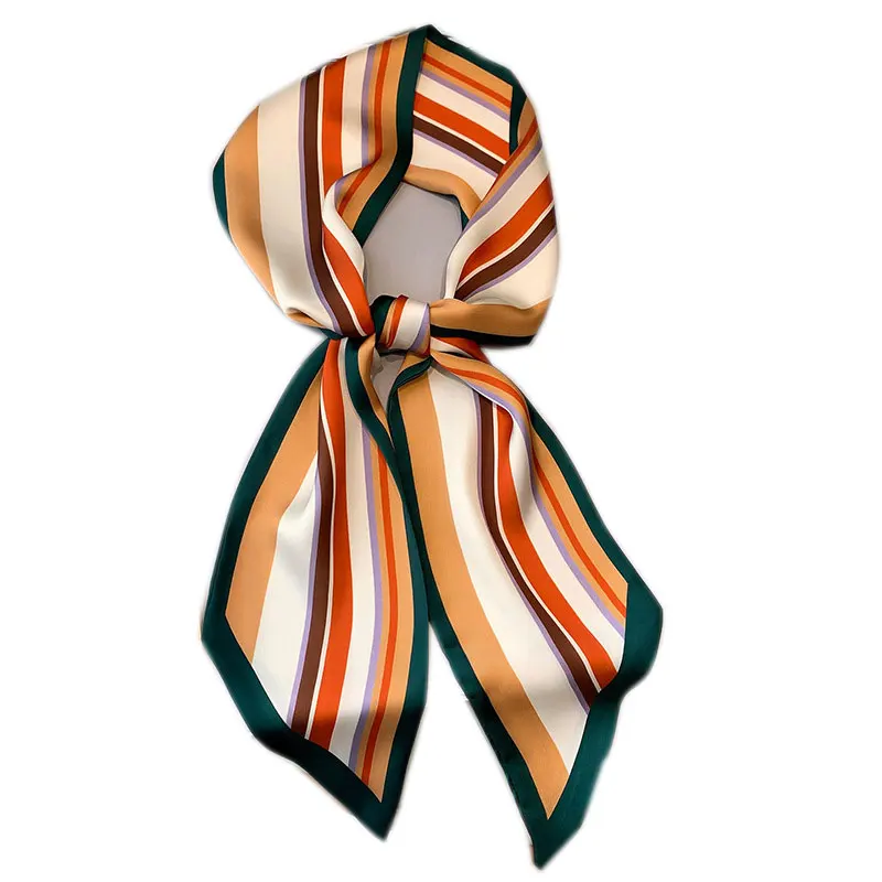 

Fashion 2021 silk Scarf for Women Print strip Silk Feeling Hair Foulard Female Office Neckerchief Lady Bandana Hijab Shawl Wraps