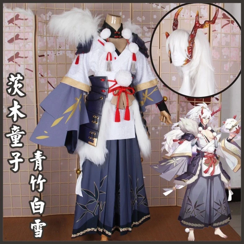 

Аниме Onmyoji Ibaraki-douji Skin зеленое бамбуковое белое снежное кимоно великолепное платье униформа Косплей Костюм Хэллоуин Бесплатная доставка