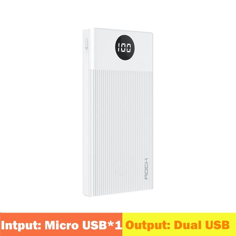 M01 White ROCK power Bank для xiaomi mi iPhone mi ni Digital Pover Bank 10000 мАч тонкий внешний аккумулятор Внешняя батарея повербанк Быстрая зарядка - Цвет: M01 White