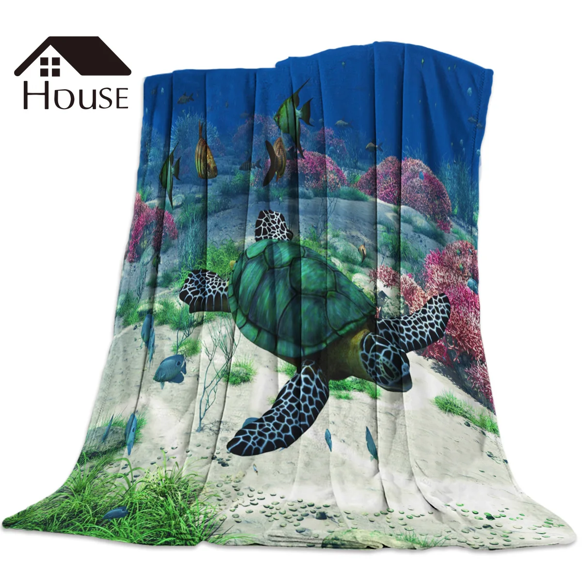Одеяло с принтом морской черепахи мягкое удобное бархатное плюшевое одеяло