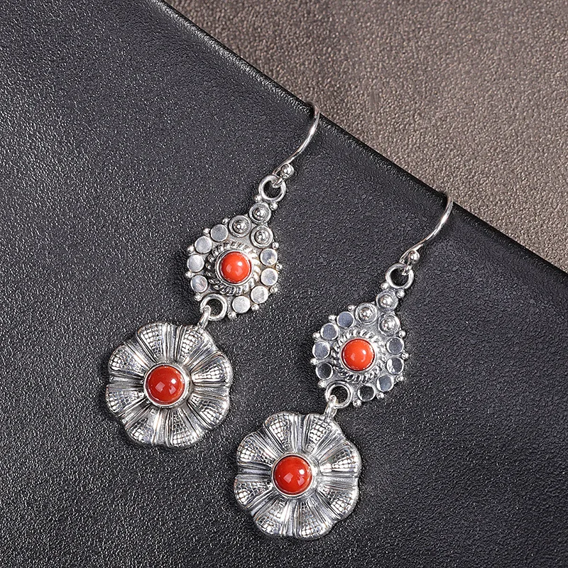 Uglyless Exotic Thai Silver Flowers Earrings for Women Indonesian Style Agate Real 925 Floral Brincos Jewelry | Украшения и