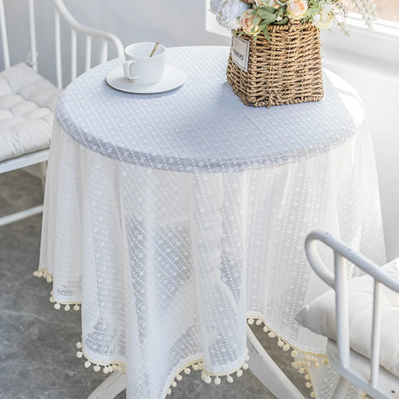 

French Lace Gauze Tablecloth Ins Style Nordic White Small Round Table Tablecloth European Tea Table Cover Towel Background Cloth