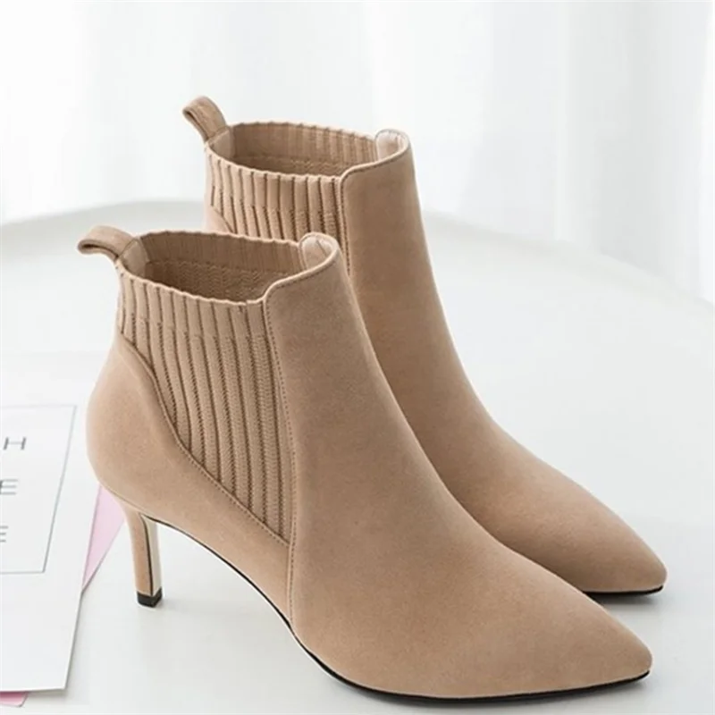 

Women's Pointed Toe Wool Ankle Boots, Stiletto-heeled Winter Ankle Boots, Pointed Toe Stiletto Ankle Boots, Female Martin Boots