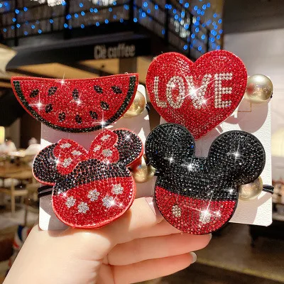 

Disney Korean children's high elasticity rhinestone rubber band doll love little bear girl baby red cartoon hair band head rope