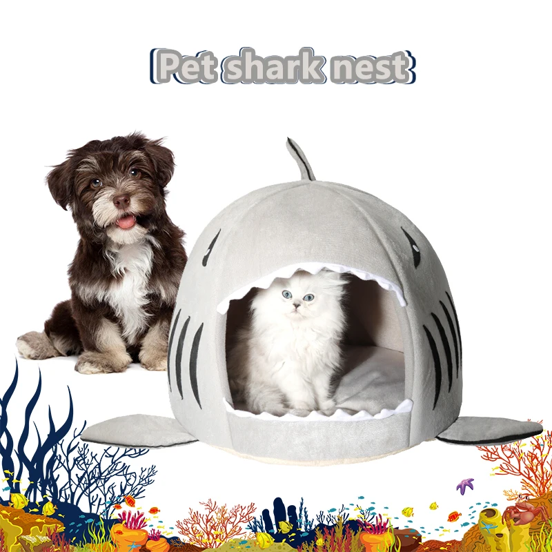 Оригинальный популярный кота собаки кровать Акула Форма моющийся дом любимчика