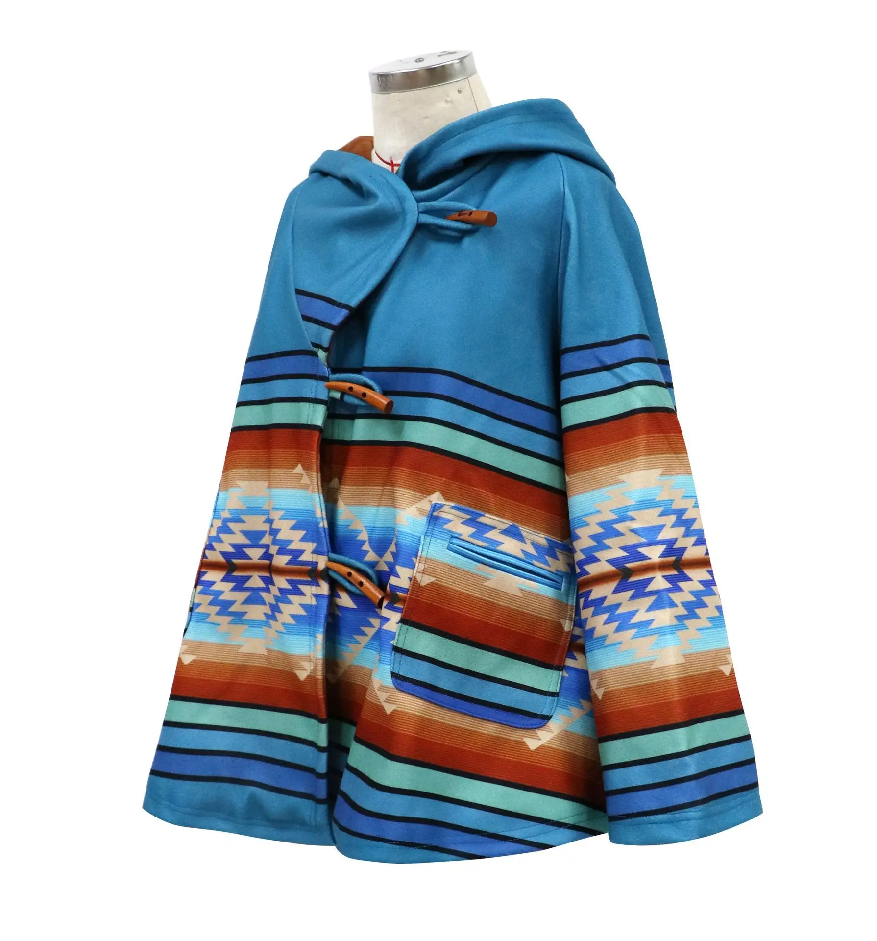 

2020 Europe and the United States autumn/winter women's new long-sleeved hooded coat printed woolen coat