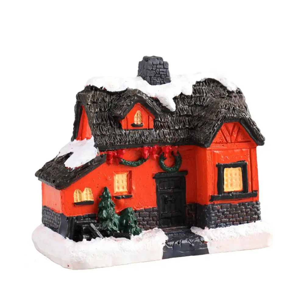 

Christmas Village Set Resin Luminous House Snow Scene Building Statue LED Light Sparkle Town Winter Landscape Collectible Night