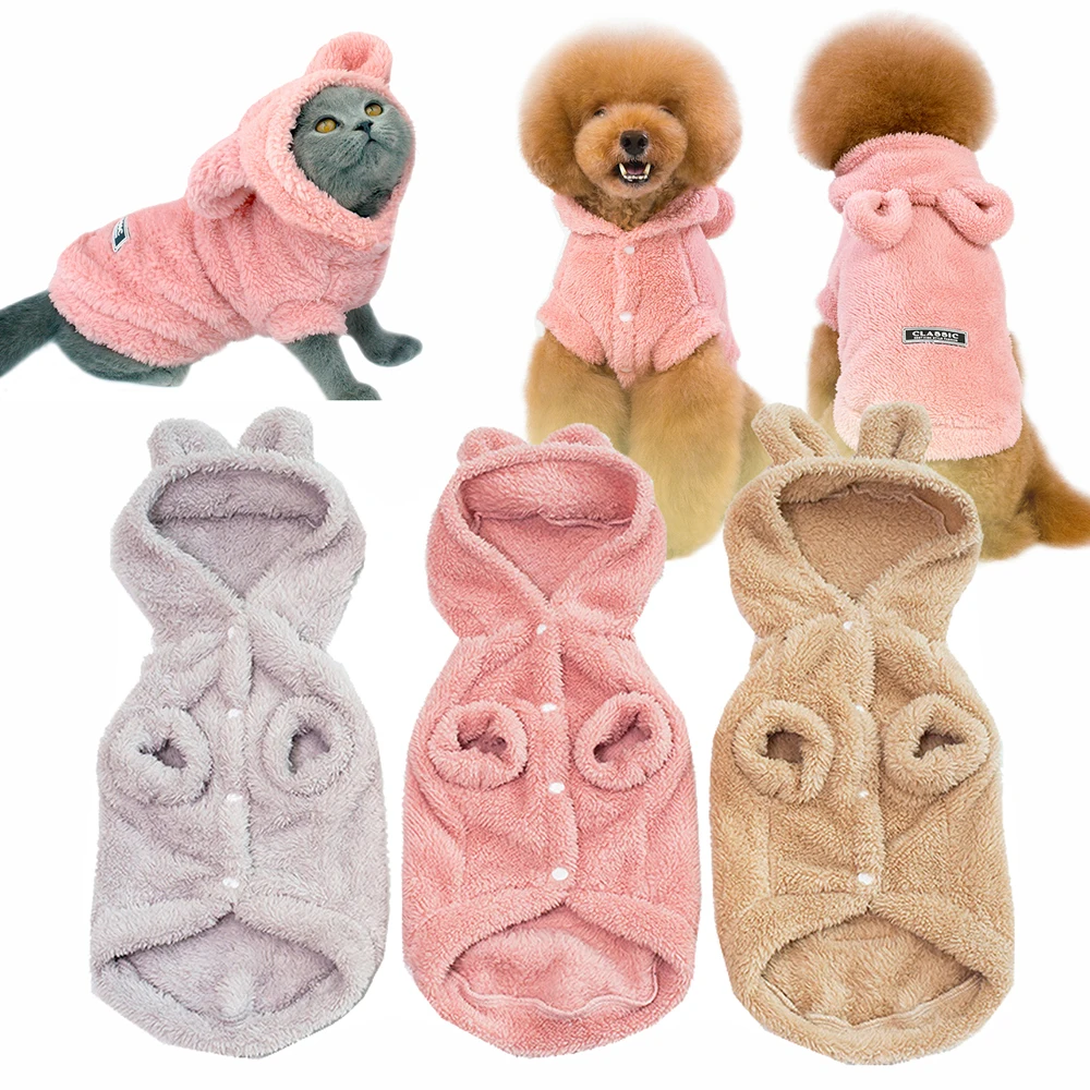 Теплое зимнее пальто для собак кошек питомцев щенков котят флисовое куртка