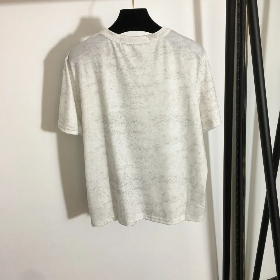 

109776 New Spring Summer Classic Letter Print Fashion Spray Dyed Short Sleeve Top Casual Versatile Round Neck T-shirt Women A2