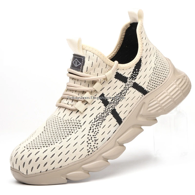 

safety shoes men mesh breathable steel toe cap anti-puncture work sneakers male adult industrial work shoes security boots 2021