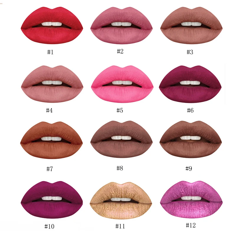 

12 Colors Liquid Matte Lipstick Waterproof Long Lasting Non-staining Sexy Nude Liquid Lipstick Lipstick