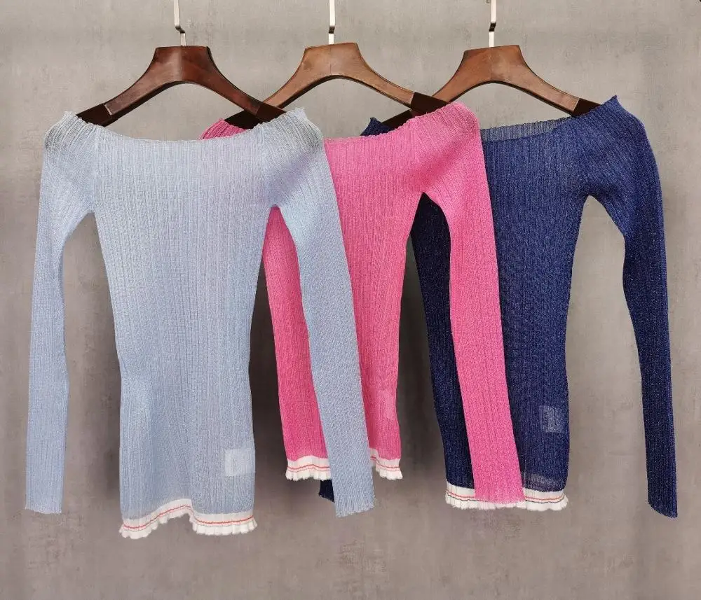 

spring sexy 2021 women thin knitted sheer slash neck sweater female sexy jumpers pullover 3 color ddxgz2