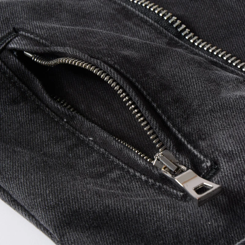 Куртка мужская джинсовая рваная модная уличная одежда на молнии с украшением в