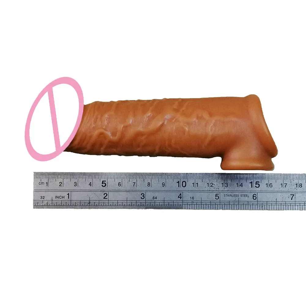 195 мм жидкой силиконовой повторно используемой насадки на пенис для увеличения мужского полового члена с блоком для замедления эякуляции.