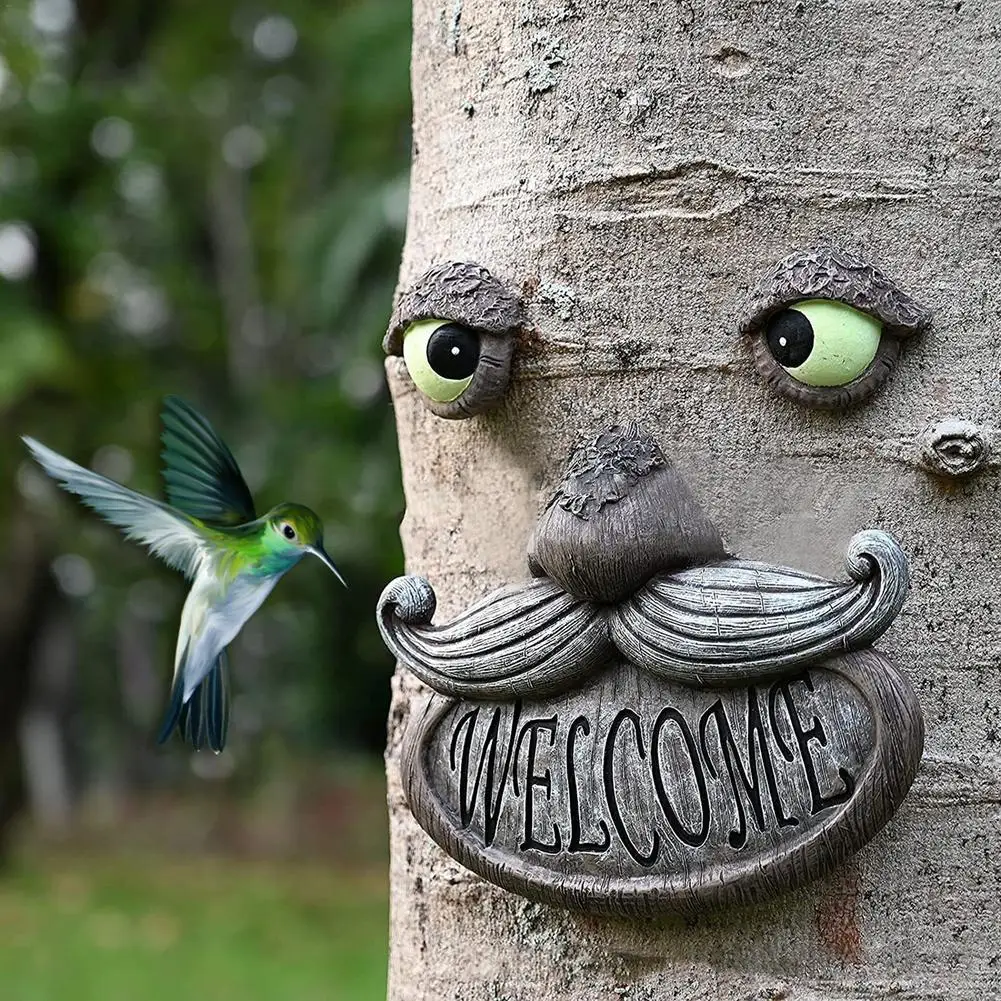 

Funny Luminous Old Man Eye Face Facial Features Sculpture Decoration Tree Face Decor For Outdoor Funny Yard Art Garden Decor