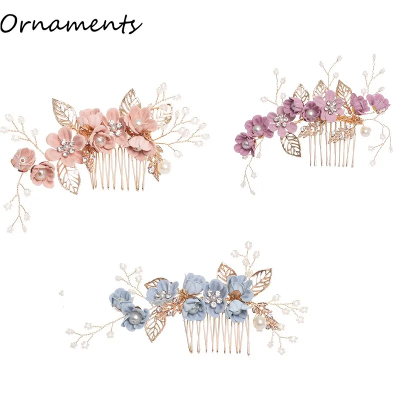 

New Arrival Blue Flower Hair Combs Headdress Prom Bridal Wedding Hair Accessories Gold Leaves Hair Pins Hair Jewelry