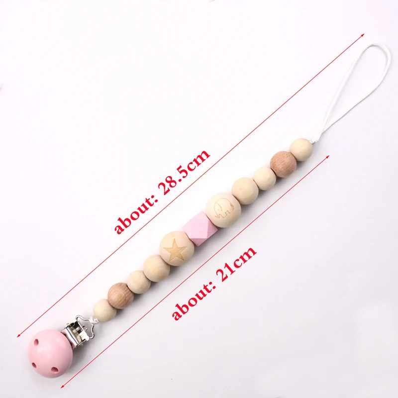 Soporte de cadena para chupete, suministros infantiles, 1 pieza, Auxiliar de comida, regalo para ni&ntilde;os, antip&eacute;rdida de silicona/Cadena de mordedor de madera para beb&eacute;-1