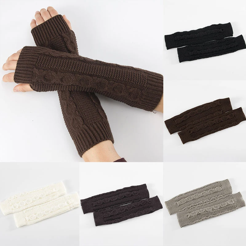 Neutral Fingerless Arm Cover Winter Warm Solid Color 8-character Hemp Pattern Arm Cover Long Section Mitten Fingerless Gloves