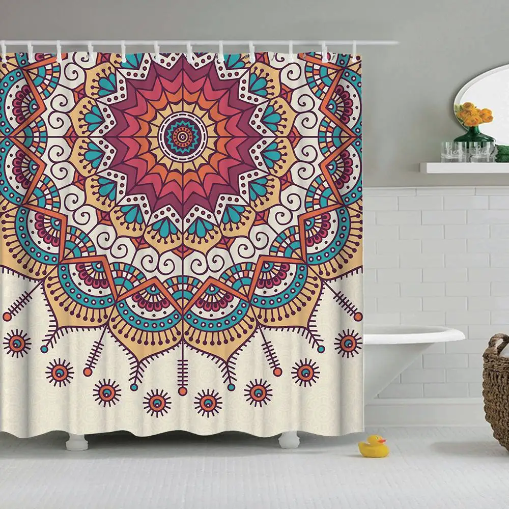 Занавеска для душа Dafield с рисунком мандалы цветочный узор богемная тема