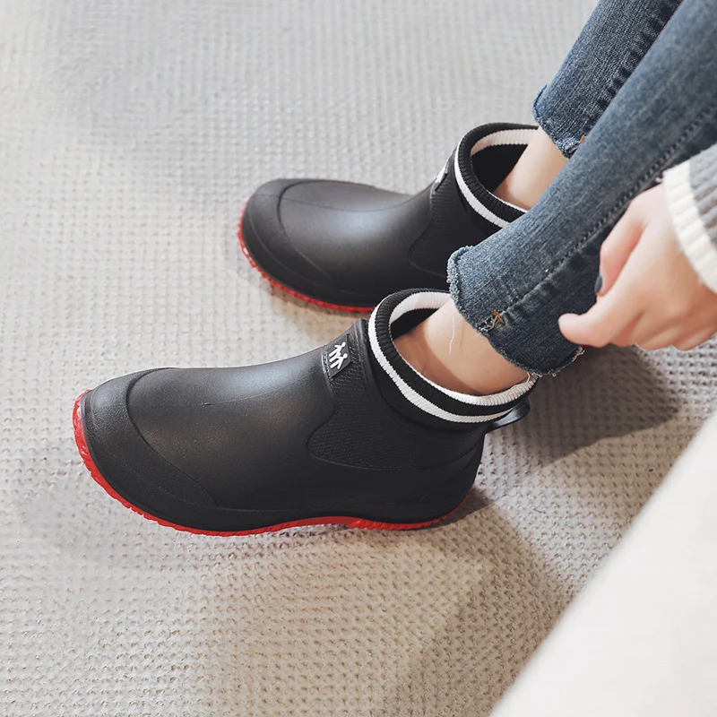 Rain Boots Women's Rubber 2020 Water-proof Anti-skid Colorful Unisex Ankle Lightweight Slip On High End | Обувь
