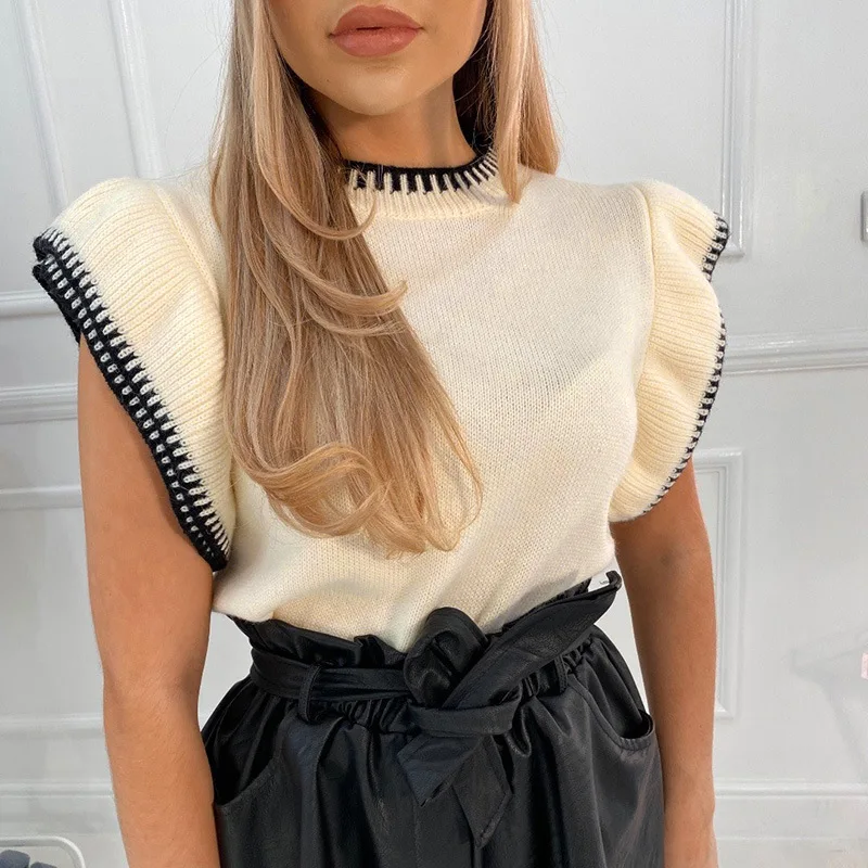 

Fashion O Neck Autumn Winter Women Ladies Sweater Vest Casual Knitted Ruffles Slim Pullover Women Sweaters Jumper Soft Chic Tops