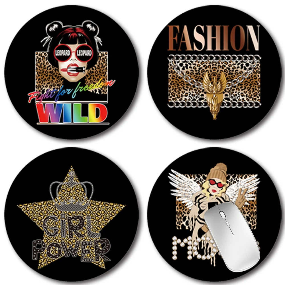 

Gaming Mouse Pads Stylish Desktop Printing Black PU Leather PC Mousepad Round Leopard Series Small Desk Gamer Mats