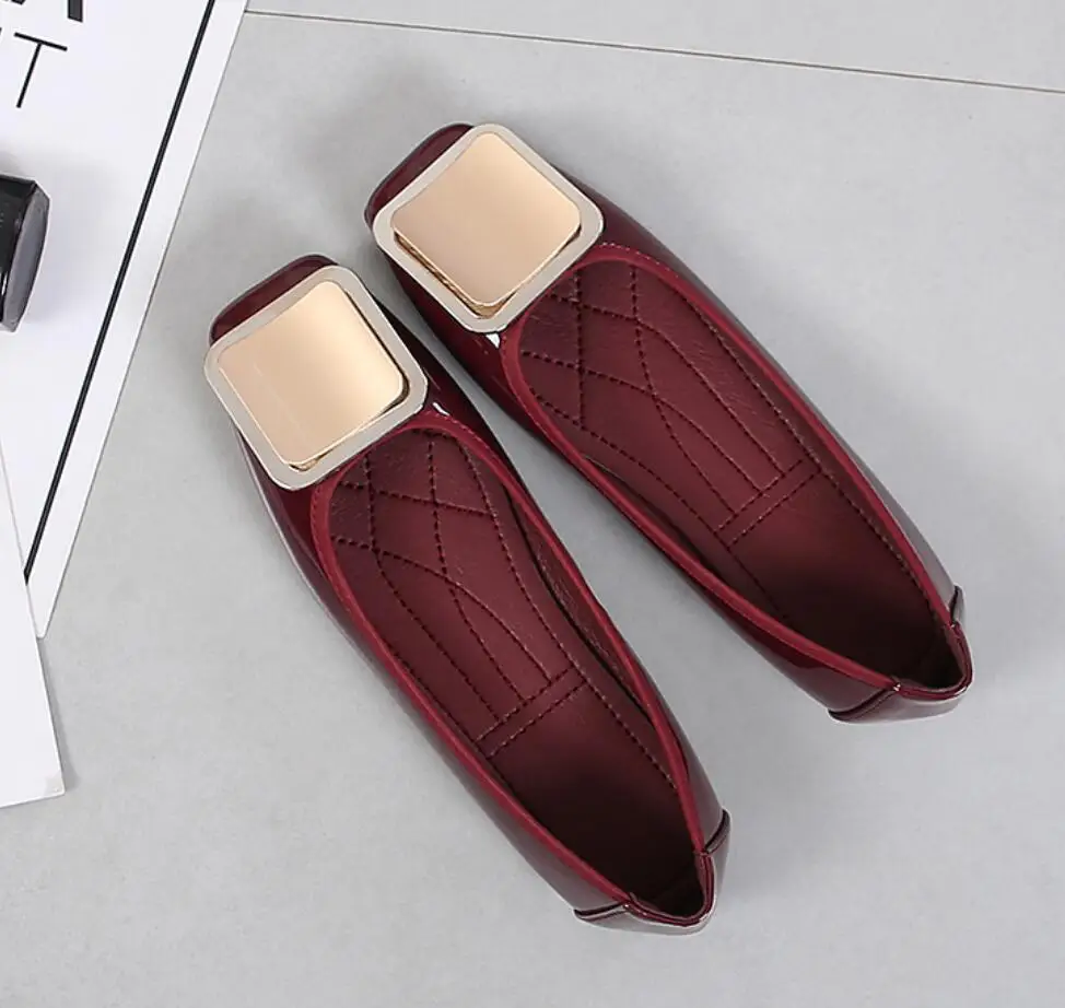 

Туфли женские из лакированной кожи на плоской подошве, Нескользящие, без застежки, квадратный носок, повседневные лоферы, обувь с пряжкой, в...