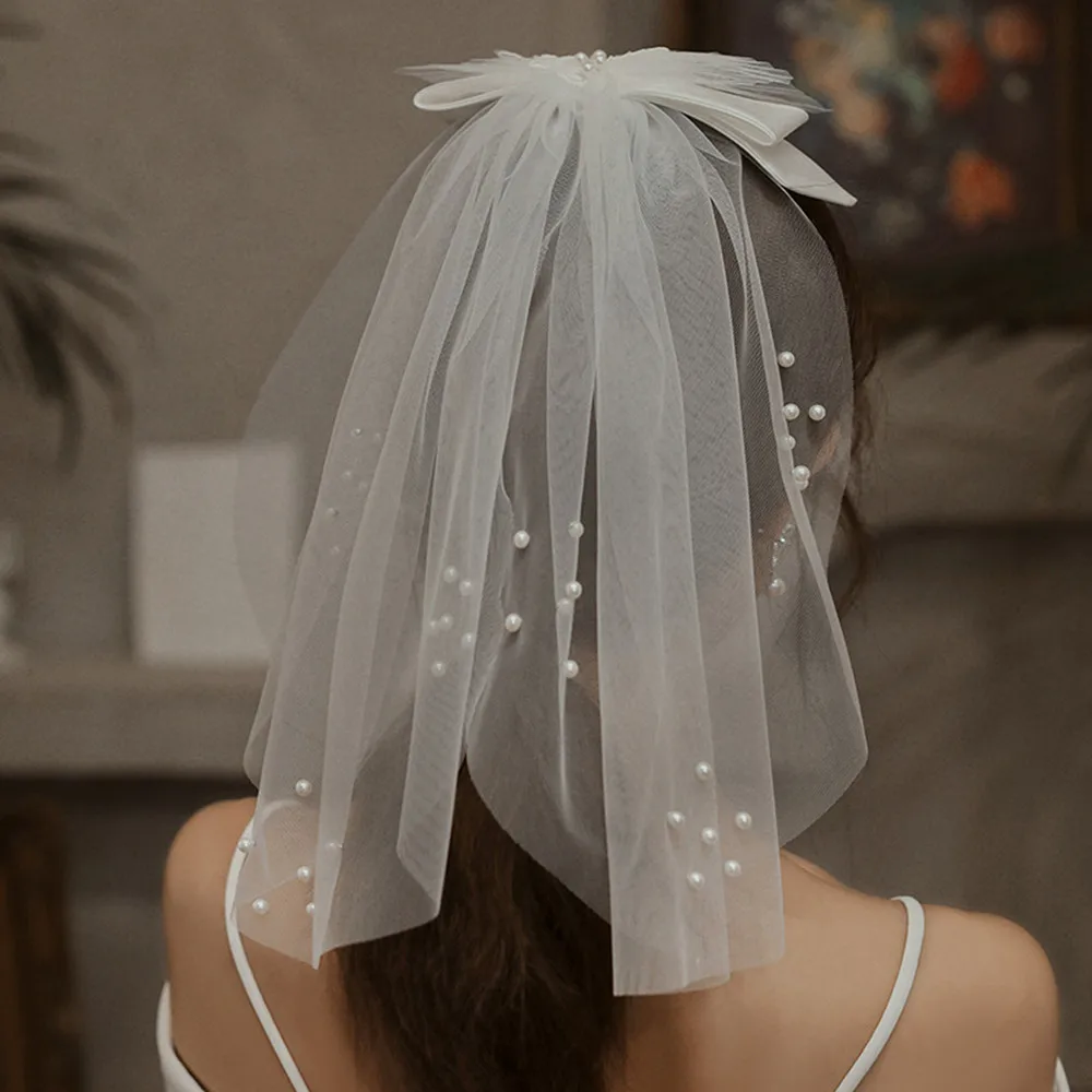 

YUNUO White Wedding Accessories Veil One-Tier Bows Tulle Cut Edge Classic Bridal Veils One Size