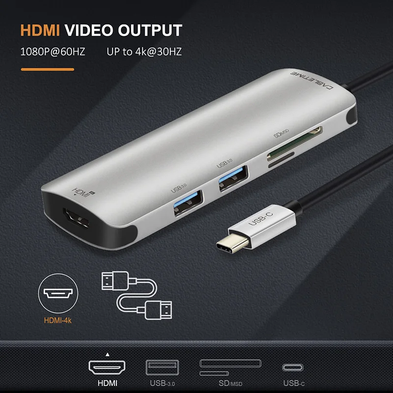 Кабель USB C HUB Type к 3 0 HDMI 4K TF SD кардридер 6 в 1 зарядное устройство для ноутбука ПК