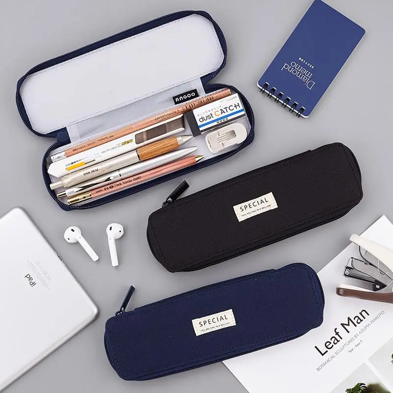 

Pencil Case Double Side Solid color Canvas Pen Bag Storage Pouch Stationery for Junior High School Students small pencil case