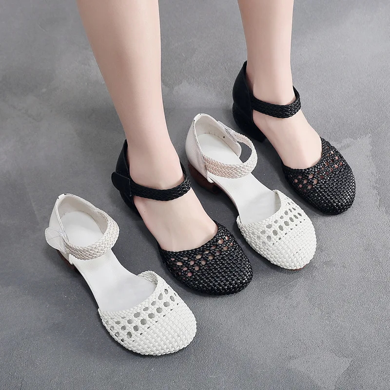 

Breathable Female Sandal Block Heels 2021 Women's Espadrilles Platform Spring Shoes Med Girls Chunky New High Medium Retro Beig