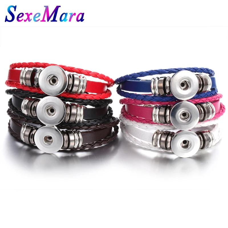 Лидер продаж ювелирные изделия 18 мм кожаный плетеный браслет с кнопками для