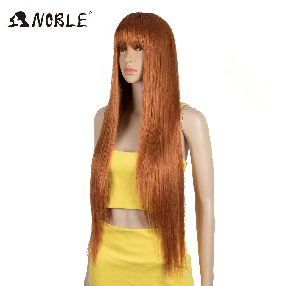 Noble Wig With Bangs Long Straight Wig Orange Wig Colored Wig Wigs For Women Cosplay Wig Heat Resistant For Women Synthetic Wig
