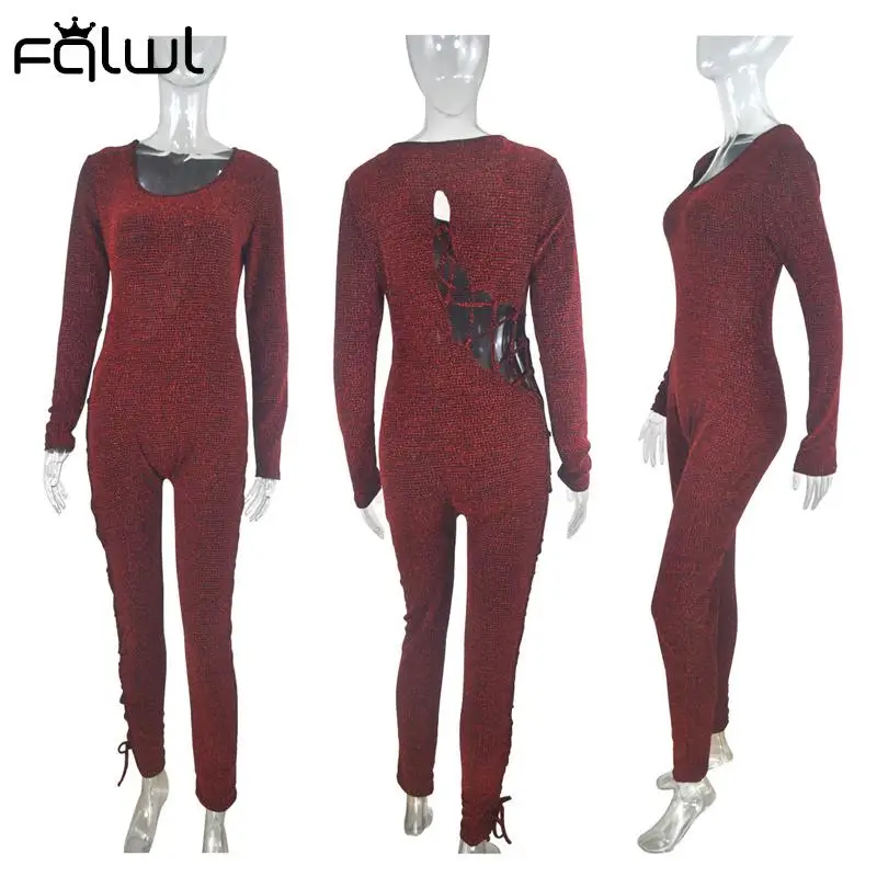 FQLWL Осенняя уличная одежда сексуальный черный серый облегающий комбинезон