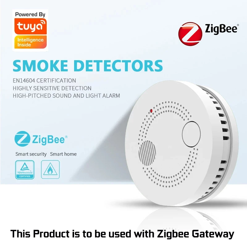 Беспроводной смарт-датчик дыма Tuya Zigbee3.0 с датчиком и управлением через