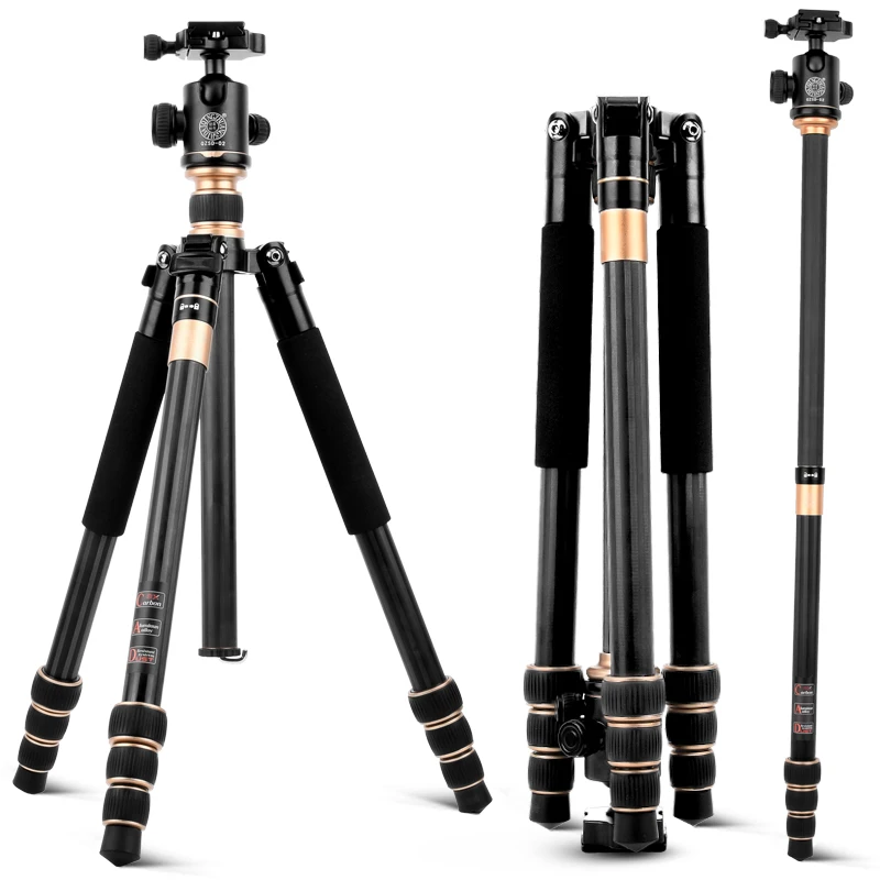 

QZSD Q222C Compact carbon fiber photography equipment tripod stand for SLR camera tripod kit 62.8" with ball head