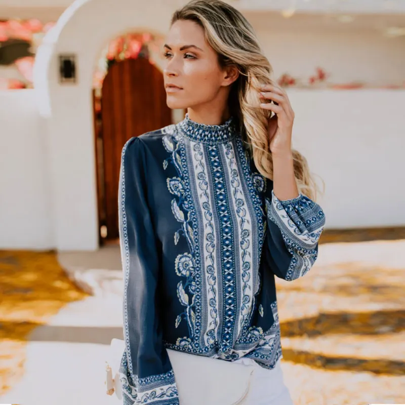 Женская блузка с цветочным принтом в стиле бохо Женские винтажные топы длинными