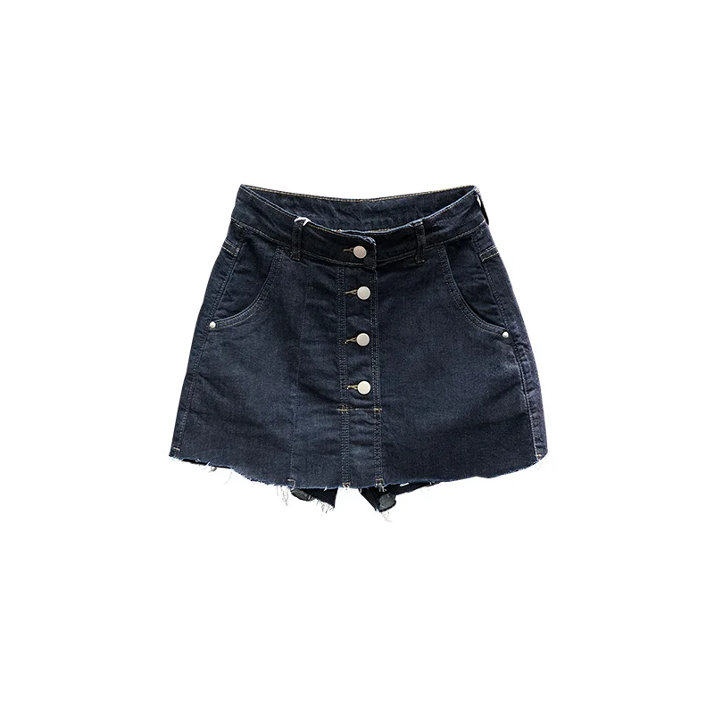 

Fake Two Piece Denim Shorts Skirt for Women 2021 Summer Fashion High Waist Loose Short Female Casual A Line Wide Leg Pants Skirt