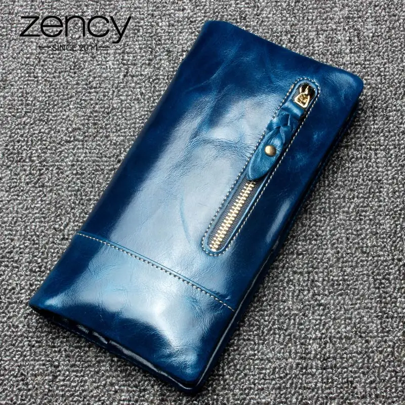 Zency роскошный коричневый женский длинный кошелек, натуральная кожа, отделение для монет, много держателей карт, высокое качество, стандартный кошелек, синий, фиолетовый