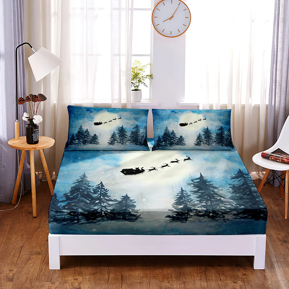 

Scenery Digital Printed 3pc Polyester Fitted Sheet Mattress Cover Four Corners with Elastic Band Bed Sheet Pillowcases