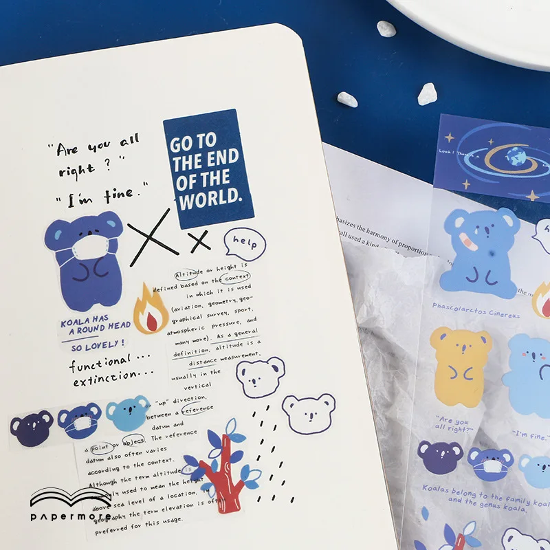 PET Transparent Washi Tape Animal Koala Embrace Earth Series Masking Creative Cute Hand Account Scrapbooking Journal Stationery |