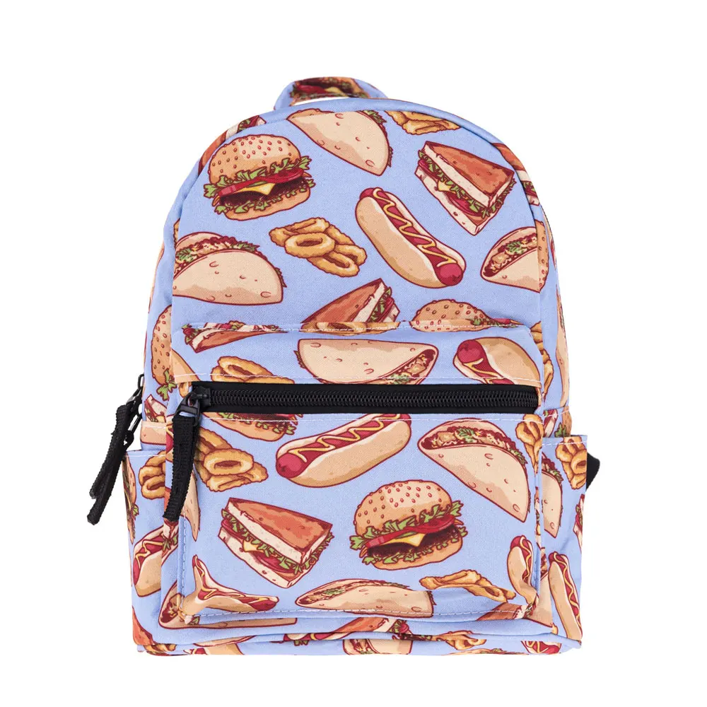 Cartoons School Bag For Girl Hamburger Print Kawaii Anime Cute Mini Backpack Women Casual Small Bag Waterproof Portable