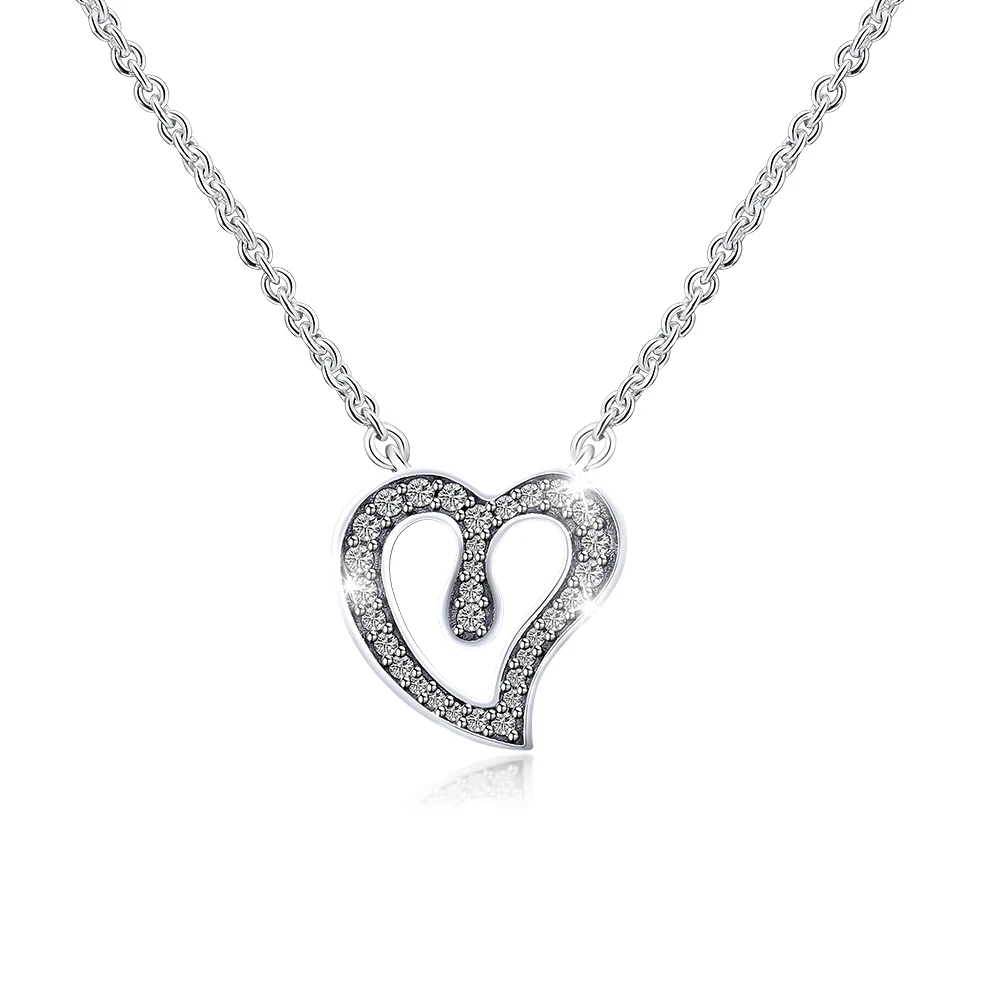 

CKK Original 925 Sterling Silver Heart of Love Pendant Clear CZ Necklaces For Women Girls S925 Elegant Jewelry With Chain