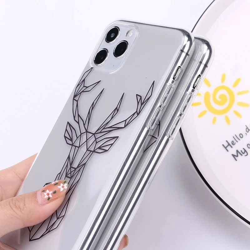 Чехол для телефона с геометрическим абстрактным животным iPhone 11 Pro 12 7 8Plus 6 6S 6Plus X XR