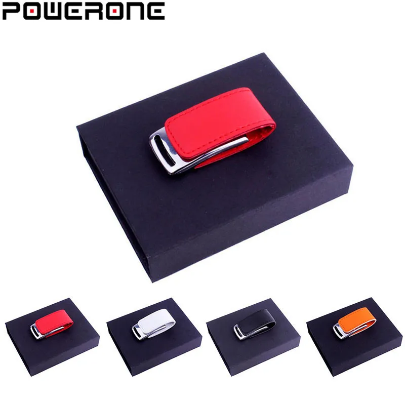 

POWERONE кожаный брелок-флешка с коробкой, USB флеш-накопитель, флешка, флешка 4 ГБ 16 ГБ 32 ГБ 64 ГБ, модная карта памяти creativo USB 2,0