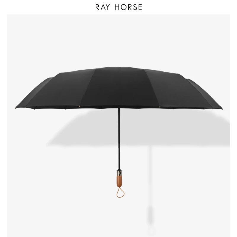 RAY HORSE 12K Pongee Cloth Wooden 3 Folding Sunny and Rainy Umbrella Men Women Gifts Rainproof | Umbrellas