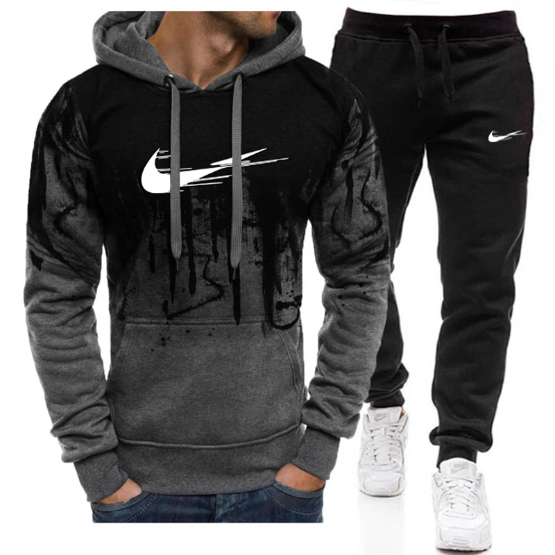 

Autumn Winter Hot Brand Two Pieces Sets Thick Hoodies + Pants Tracksuit Men Sportswear Gyms Fitness Training Hoodies Sweatshirts