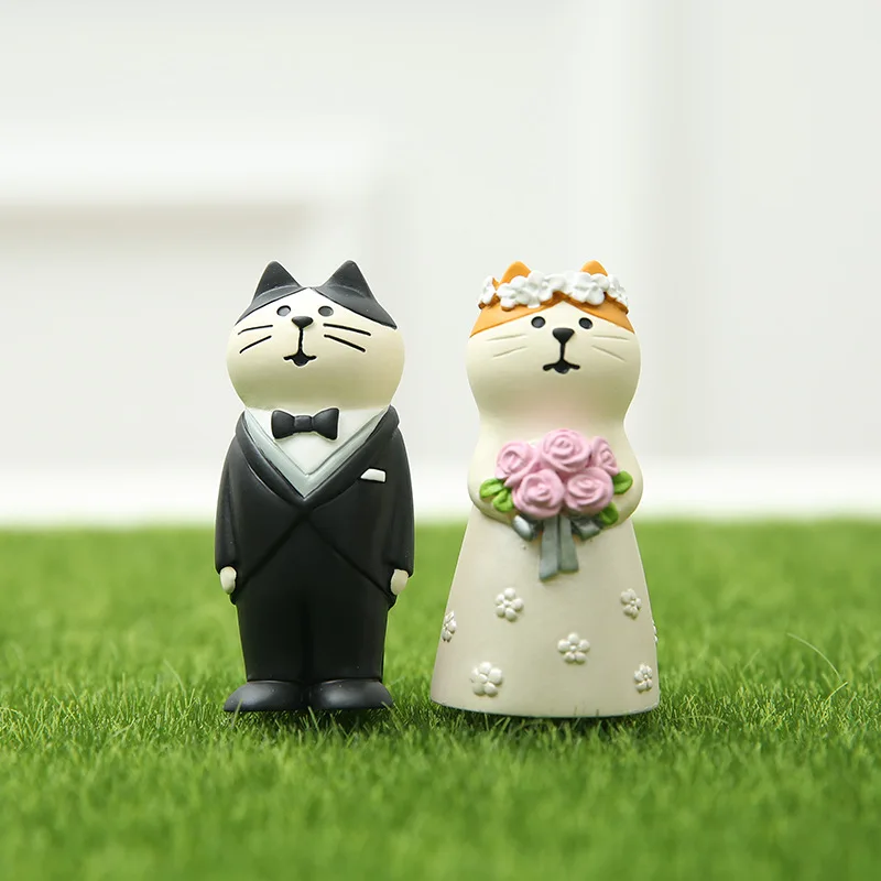 Свадебная фигурка кошек для декора "Любовь" из смолы, модель аниме, домашний декор, миниатюрный феерический сад, аксессуары для самостоятельного создания.
