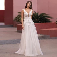 a line tulle plus size wedding dresses 2021 fashion lace appliques floor length swepp train vestido de novia bridal gowns